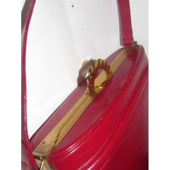 Evans Vintage True Red Leather Satchel Engraved Gold Frame - Picture 6 of 12